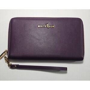 White Elm Ara Zip Around Wristlet Wallet Plum Purple Vegan Leather Gold Clutch